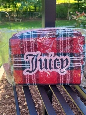 Juicy Couture Red Plaid Toiletry Kit with Pink Logo
